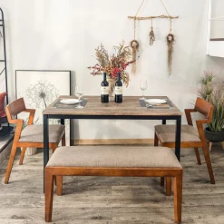 Table de salle à manger en métal noir et en bois Gris
