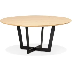 Table de salle à manger ronde 'LULU' en bois finition naturelle et métal noir