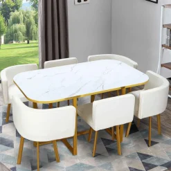 Table Et Chaises OSLO XL Or Effet Marbre Blanc et Simili Blanc