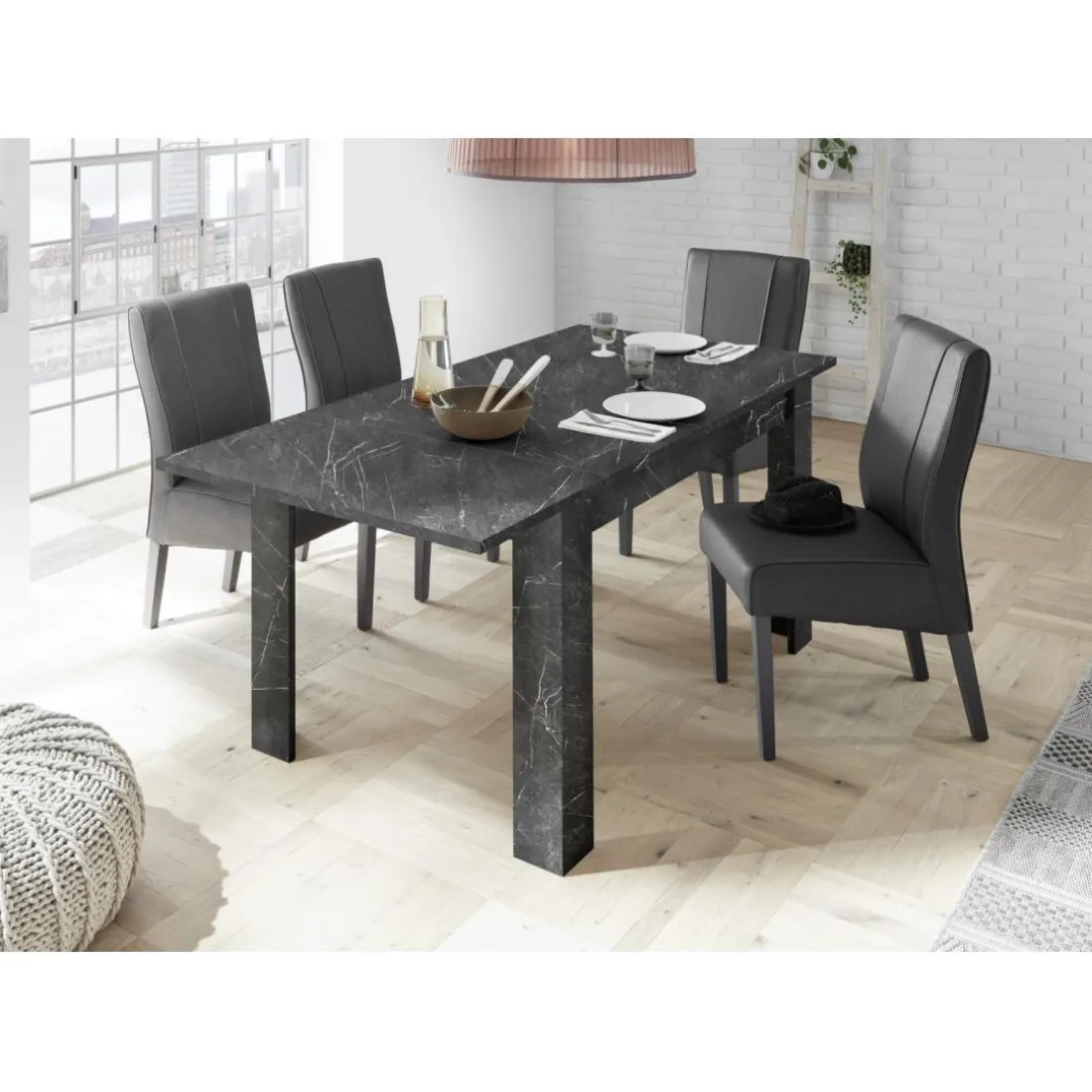 Table extensible CARRARA décor marbre noir
