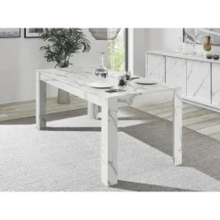Table extensible 180x90cm CARRARA décor marbre blanc