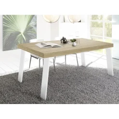 Table fixe PALMA avec pieds en fer chene clair blanc