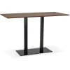 Table haute design en bois finition Noyer avec pied en métal noir