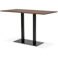 Table haute design en bois finition Noyer avec pied en métal noir