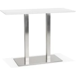 Table haute design 'MAMBO BAR' blanche avec pied en métal brossé