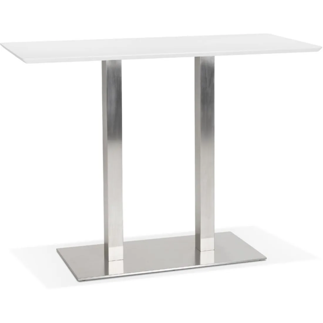Table haute design 'MAMBO BAR' blanche avec pied en métal brossé