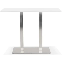 Table haute design 'MAMBO BAR' blanche avec pied en métal brossé