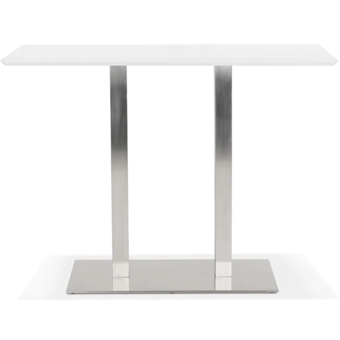 Table haute design 'MAMBO BAR' blanche avec pied en métal brossé