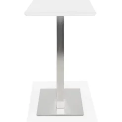 Table haute design 'MAMBO BAR' blanche avec pied en métal brossé