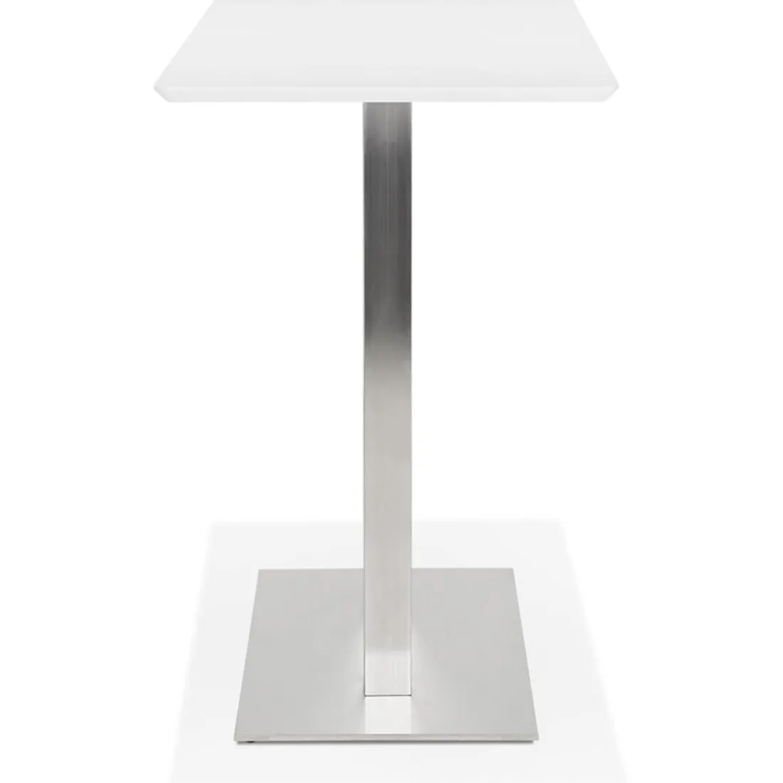 Table haute design 'MAMBO BAR' blanche avec pied en métal brossé