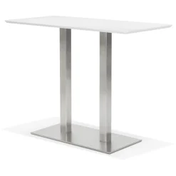 Table haute design 'MAMBO BAR' blanche avec pied en métal brossé