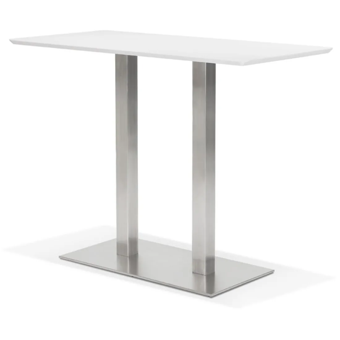 Table haute design 'MAMBO BAR' blanche avec pied en métal brossé
