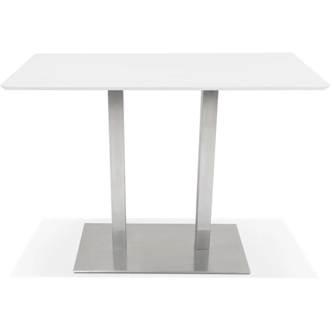 Table haute design 'MAMBO BAR' blanche avec pied en métal brossé