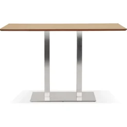 Table haute design 'MAMBO BAR' en bois naturelle avec pied en métal brossé