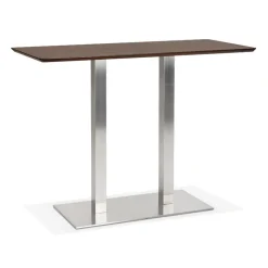 Table haute design 'MAMBO BAR' en bois finition Noyer avec pied en métal brossé