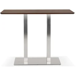 Table haute design 'MAMBO BAR' en bois finition Noyer avec pied en métal brossé