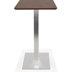 Table haute design 'MAMBO BAR' en bois finition Noyer avec pied en métal brossé
