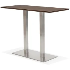 Table haute design 'MAMBO BAR' en bois finition Noyer avec pied en métal brossé