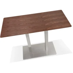 Table haute design 'MAMBO BAR' en bois finition Noyer avec pied en métal brossé