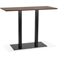 Table haute design 'ZUMBA BAR' en bois finition Noyer avec pied en métal noir