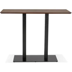 Table haute design 'ZUMBA BAR' en bois finition Noyer avec pied en métal noir