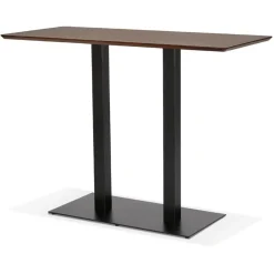 Table haute design 'ZUMBA BAR' en bois finition Noyer avec pied en métal noir