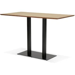 Table haute design 'ZUMBA BAR' en bois finition naturelle avec pied en métal noir