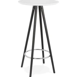 Table haute, Mange-debout rond 'GALA' en bois blanc et pieds noirs