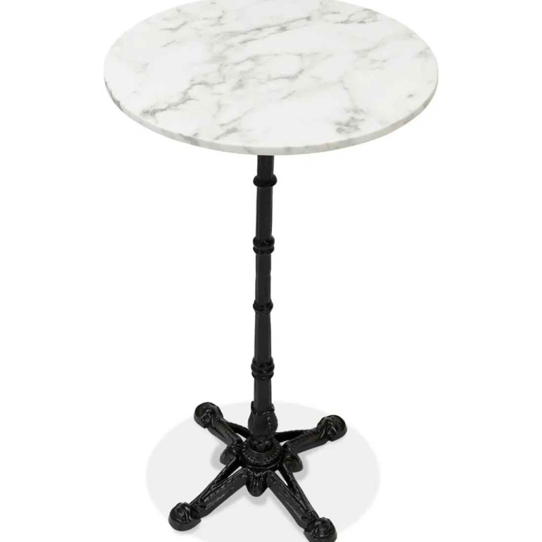 Table haute ronde 'DOMY ROUND' style rustique en pierre blanche effet marbre