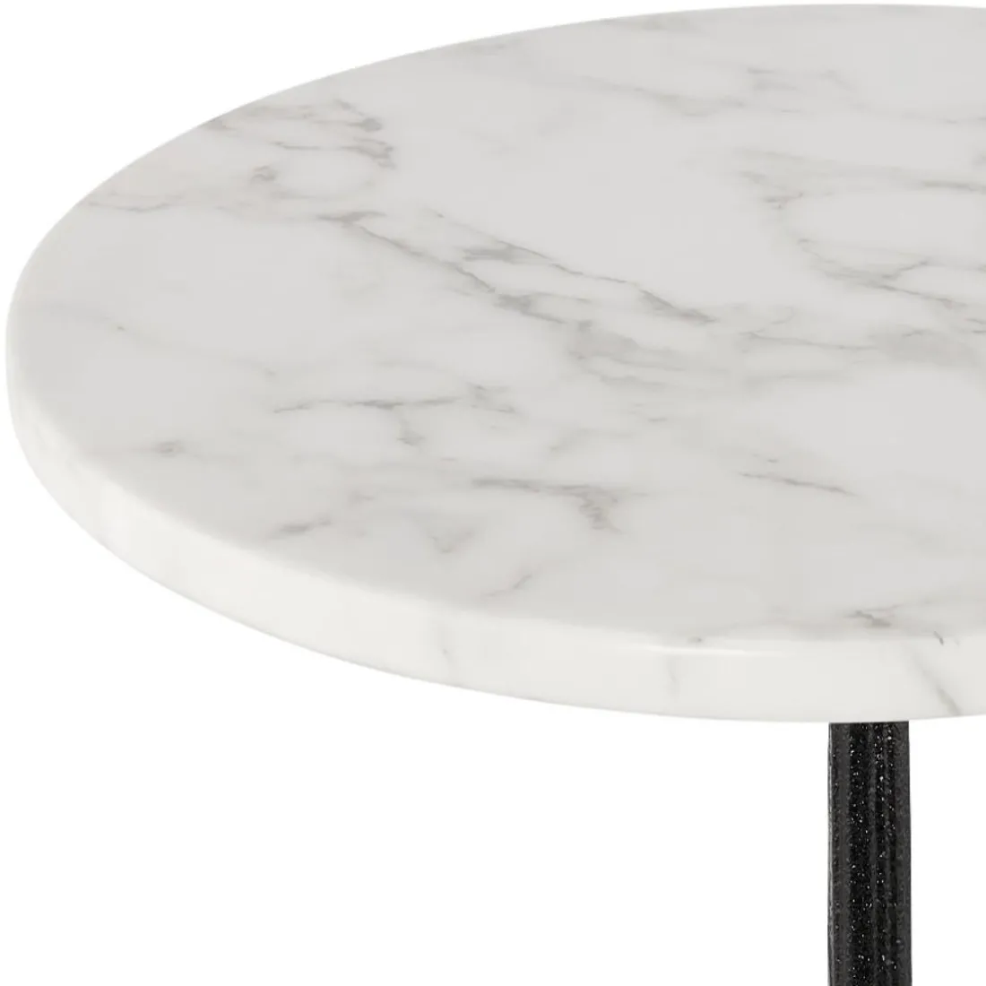 Table haute ronde 'DOMY ROUND' style rustique en pierre blanche effet marbre