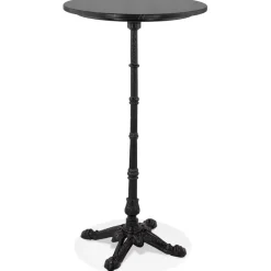 Table haute ronde 'DOMY ROUND' style rustique en pierre noire effet marbre