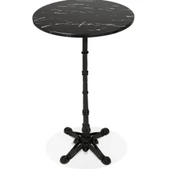 Table haute ronde 'DOMY ROUND' style rustique en pierre noire effet marbre