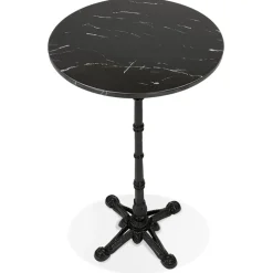 Table haute ronde 'DOMY ROUND' style rustique en pierre noire effet marbre