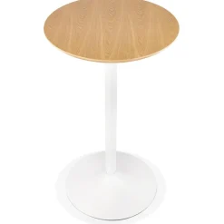 Table haute ronde 'TAMAGO' en bois finition naturelle et métal blanc