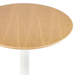 Table haute ronde 'TAMAGO' en bois finition naturelle et métal blanc
