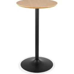 Table haute ronde 'TAMAGO' en bois finition naturelle et métal noir
