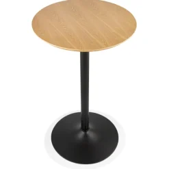 Table haute ronde 'TAMAGO' en bois finition naturelle et métal noir