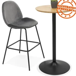 Table haute ronde 'TAMAGO' en bois finition naturelle et métal noir