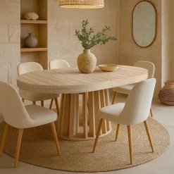 Table ovale extensible Eliza Effet Travertin Beige