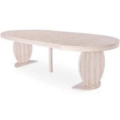 Table ovale extensible Icarios avec pieds design Effet travertin Beige