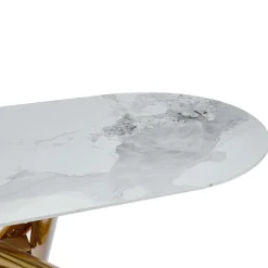 Table ovale Rusking Effet marbre blanc et pieds croisés Métal doré