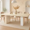 Table rectangulaire extensible Virzon Effet Travertin Beige et rainurage Blanc