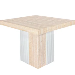 Table rectangulaire extensible Virzon Effet Travertin Beige et rainurage Blanc