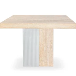 Table rectangulaire extensible Virzon Effet Travertin Beige et rainurage Blanc