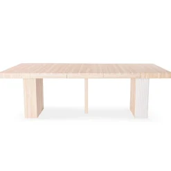 Table rectangulaire extensible Virzon Effet Travertin Beige et rainurage Blanc