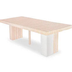 Table rectangulaire extensible Virzon Effet Travertin Beige et rainurage Blanc