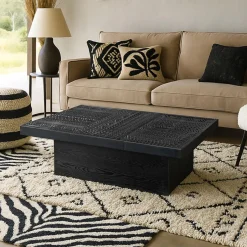 Table rectangulaire style ethnique Kinshasa 2 tiroirs Bois Noir