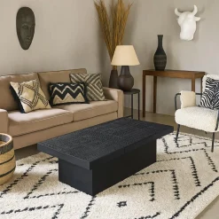 Table rectangulaire style ethnique Kinshasa 2 tiroirs Bois Noir