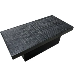 Table rectangulaire style ethnique Kinshasa 2 tiroirs Bois Noir