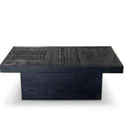 Table rectangulaire style ethnique Kinshasa 2 tiroirs Bois Noir